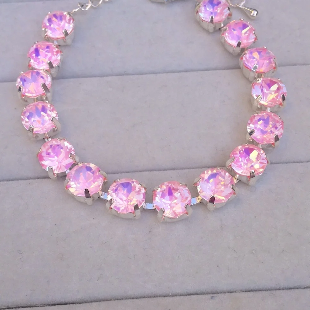 Pink Opal Aurora Borealis + Silver Crystal Tennis Bracelet - Picture 3 of 8